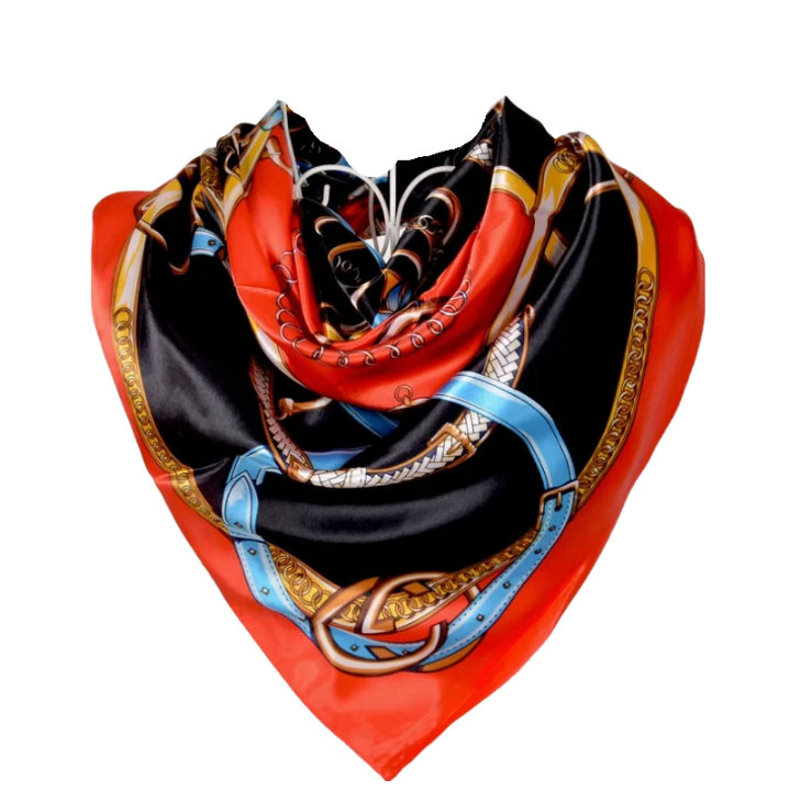 Anyyou Scarf for Women Red Black Printed Satin Silk Shawl Fashion Accessories Chain Flowers Pattern Autumn Winter Scarves
