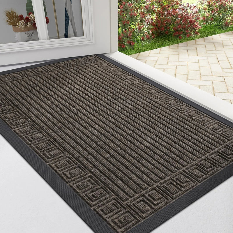 Anymat Doormat Brown Rubber Frame Stripes Non Slip Dirt Trap Water Absorbing Mat
