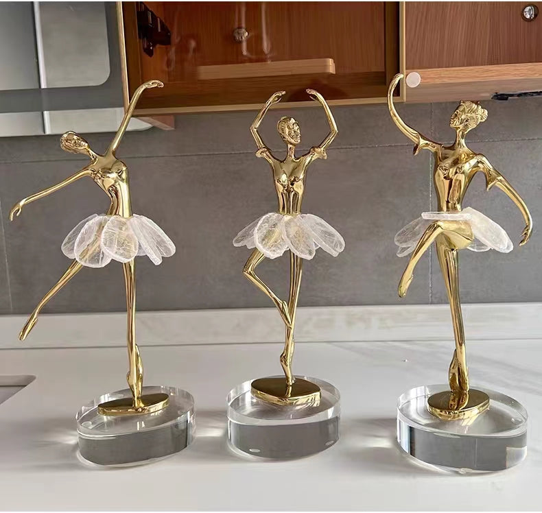 ANYHOUZ Gold and Black Metal Ballerina Girl Tabletop Decor – Modern Metal Art Ornament for Living Room Display & Home Crafts
