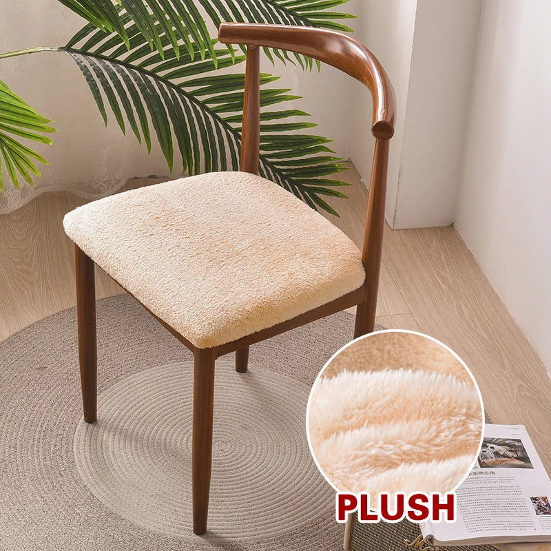 Anyseat Chair Cover Beige Fur Stretch Seat Cover for Home Dinning Kitchen Washable Removable