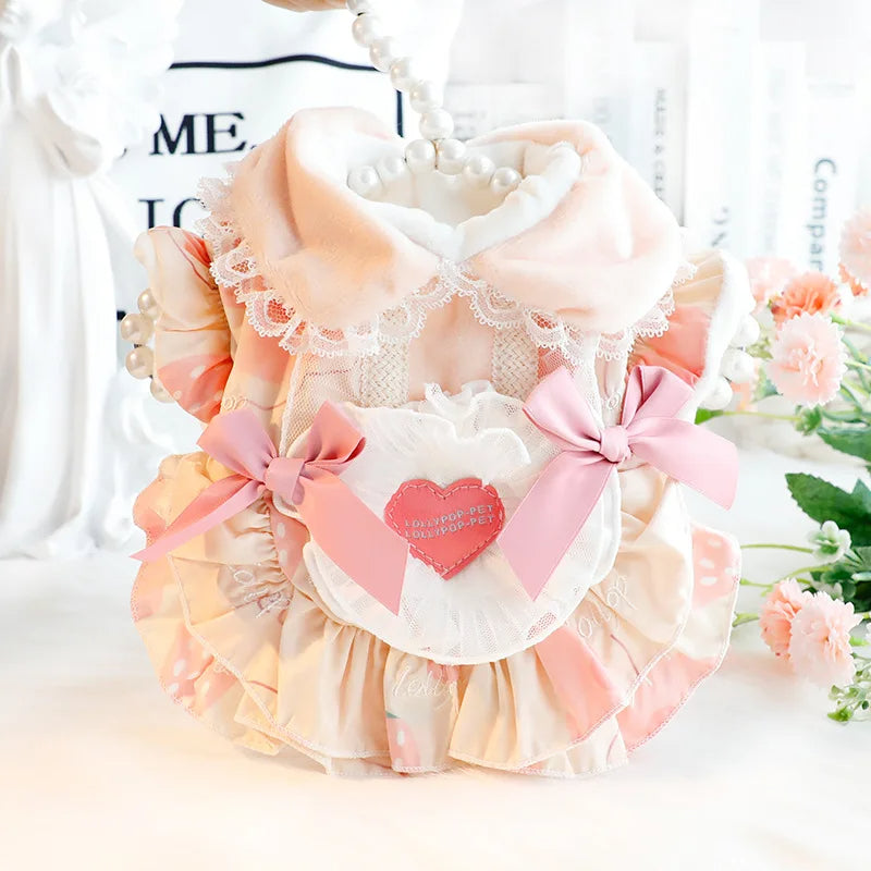 Anypet Pet Clothes Pink Cotton Princess Dress with Tassels and Heart Shape Clothe for Fancy and Special Occasions