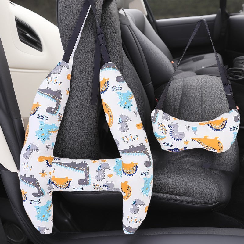 Anypillow Car Travel Pillow White Dinosaur 1 Set for Kids and Adult Neck Head Support H-Shape Travel Pillow