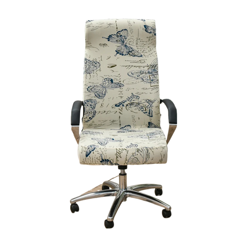 Anyseat Office Chair Cover White Blue Butterfly Design Large Non-Slip Rotating Seat Case Universal Armrest Chair Protector