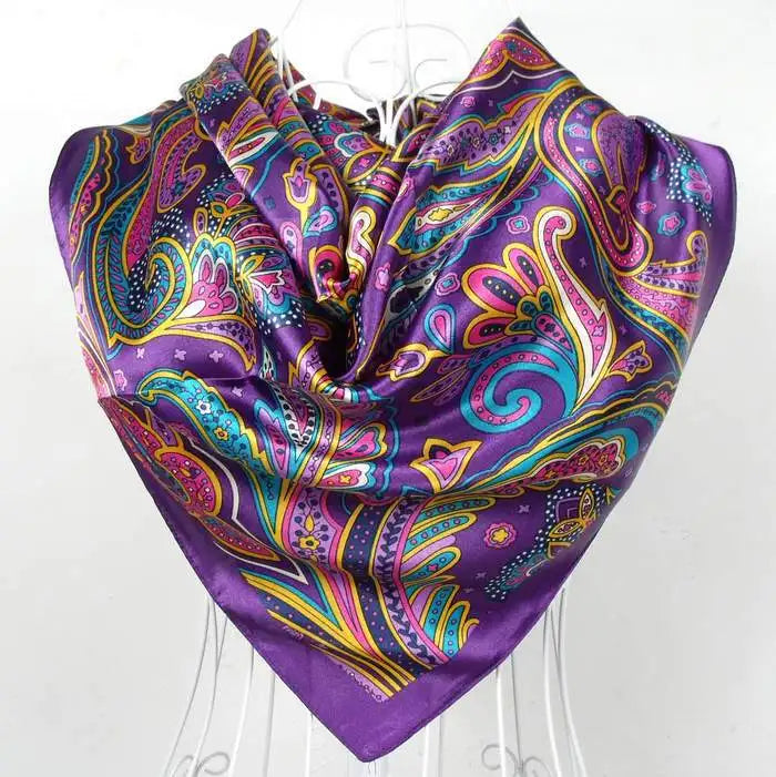 Anyyou Scarf for Women Purple Printed Polyester Silk Big Square Silk 90*90cm Satin For Spring Summer Autumn Winter