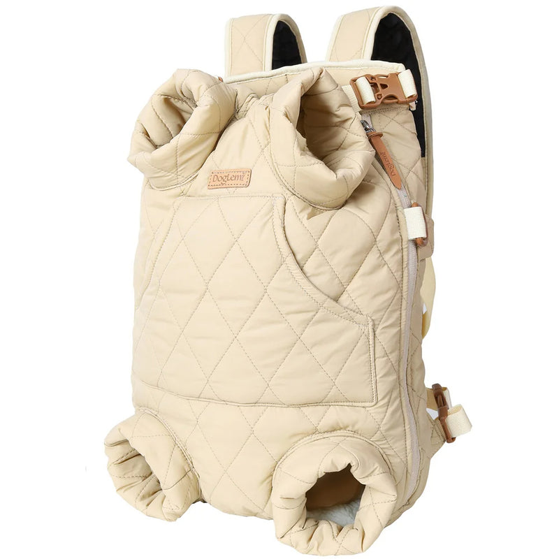 ANYWAGS Pet Carrier Beige Cozy Backpack for Winter with Hoodie and Pockets for Pet Supplies for Small to Medium Dogs
