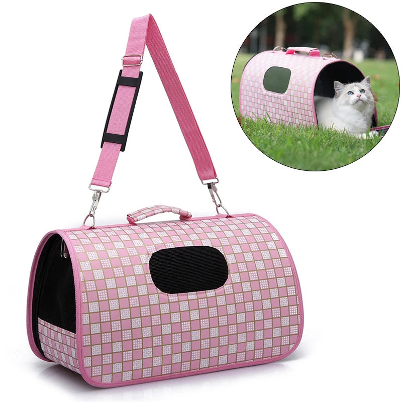 ANYWAGS Pet Carrier Medium Checkered Pink Shoulder Sling Bags for Small Pet Carrying Accessories