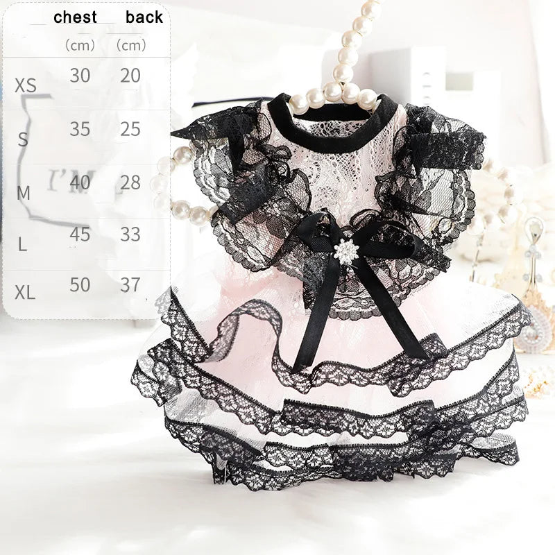 ANYWAGS Pet Clothes Pink and Black Princess Dress with Tassel Skirt for Cosplay and Special Occasions