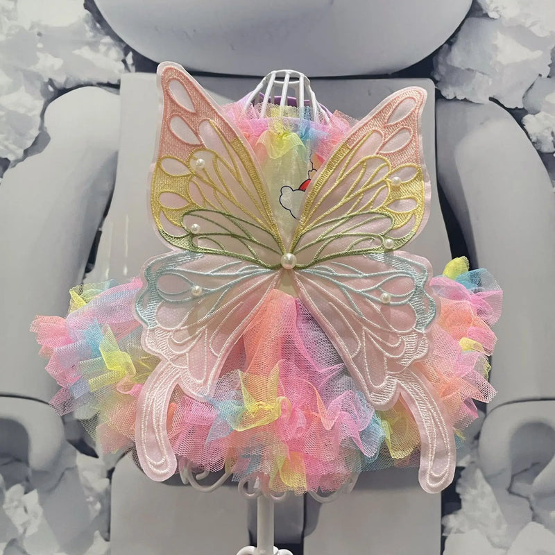 ANYWAGS Pet Clothes Princess Rainbow Colored Butterfly Wings with Bunny Print and Tassels for Cosplay and Fun Occasions