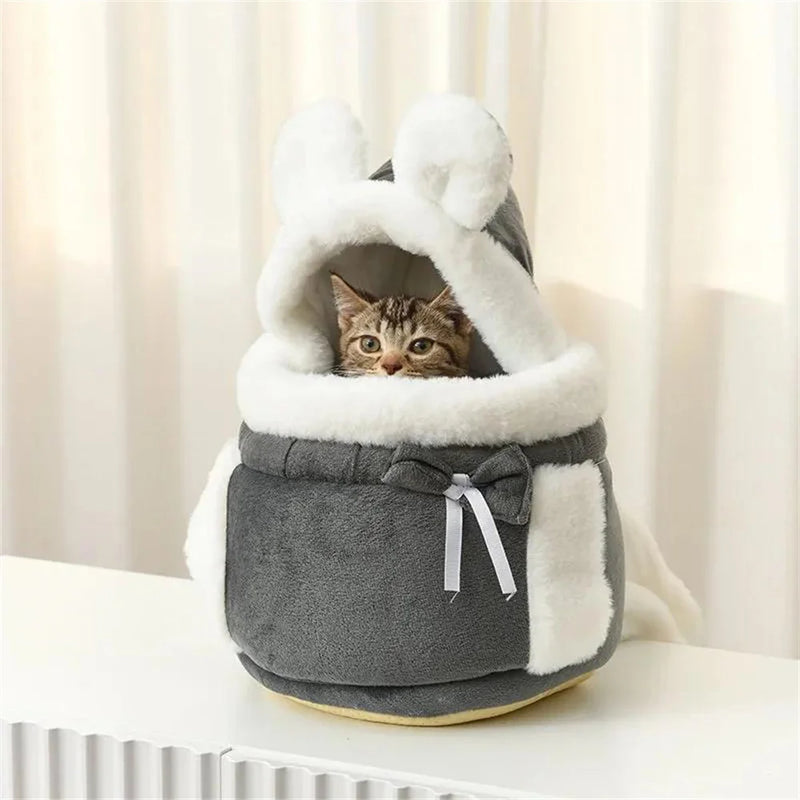 ANYWAGS Pet Carrier Large Gray Outdoor Travel Pet Carrier Bag Nest for Small Pets with Ear Hoodie