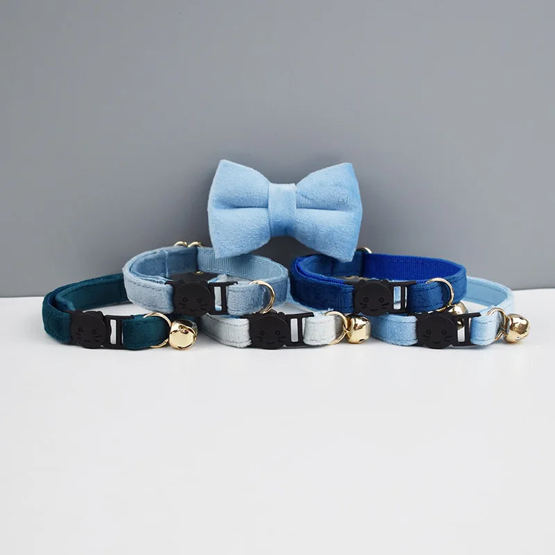 ANYWAGS Cat Collar Navy Blue Bow Large with Safety Buckle, Bell, and Durable Strap Stylish and Comfortable Pet Accessory