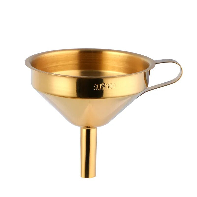 Anygleam Funnel with Detachable Strainer 2Pcs Gold Stainless Steel with Wide Cone Mouth Funnel for Small Can Jar Kitchen Utensil