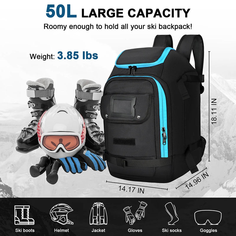 ANYPACK Ski Boot Bag Black Snowboard Travel Backpack With USB Charging Waterproof Anti Skid Bottom Extra Storage Padded Protection