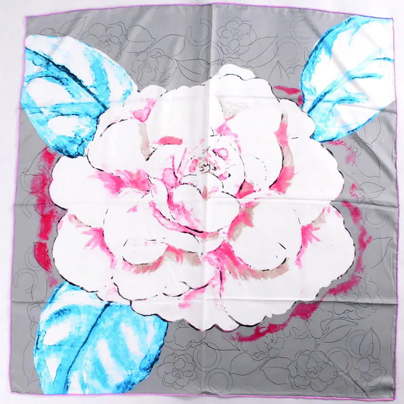Anyyou Scarf for Women Floral Grey Pink Pattern Hand Sewing Edge High Quality Large Silk Scarf Cape