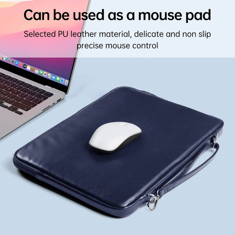 ANYPACK Laptop Handbag Navy Blue Vegan Leather Sleek Protector Durable Lightweight For Travel And Work