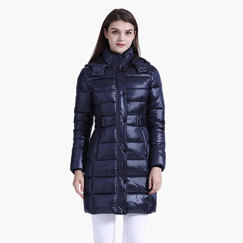 Anychic Womens Padded Puffer Jacket XL Navy Blue Hooded Long Thick Puffer Jackets For Women Fashion Coats Casual Waterproof Outerwear
