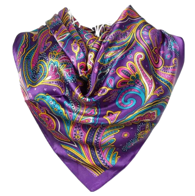 Anyyou Scarf for Women Purple Printed Polyester Silk Big Square Silk 90*90cm Satin For Spring Summer Autumn Winter