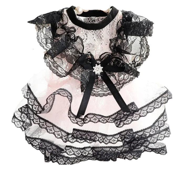 ANYWAGS Pet Clothes Pink and Black Princess Dress with Tassel Skirt for Cosplay and Special Occasions