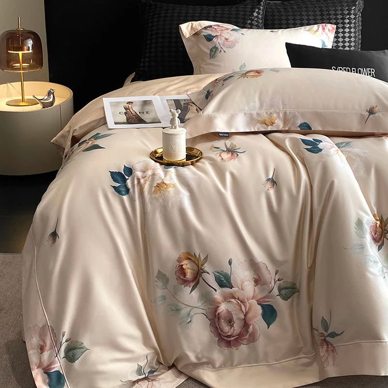 Anycozy Bedding Set Beige Duvet Cover Flat Bed Sheet with Zipper Closure and Pillowcases Bedroom Decor