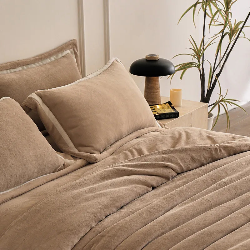 Anycozy Duvet Cover Set Plain Coffee Flat Bed Sheet Ultra Soft Cozy Fluffy Bedding Collection