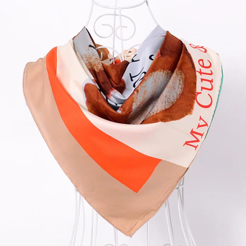 Anyyou Scarf for Women Khaki Lovely Bear Letters Twill Scarves Wraps Ladies Fashion Autumn Winter 90*90cm Dark Pink Silk Shawl