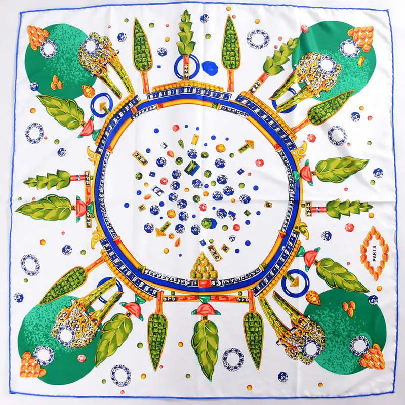 Anyyou Scarf for Women Green Leaves Diamond Pattern Fashion Brand Design Ladies Silk Shawl 90*90cm Brand Twill Square Scarves