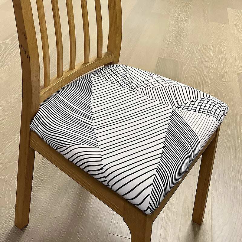 Anyseat Chair Cover White Simple Linear Pattern Design Stretch Seat Cover for Home Dinning Kitchen Washable Removable