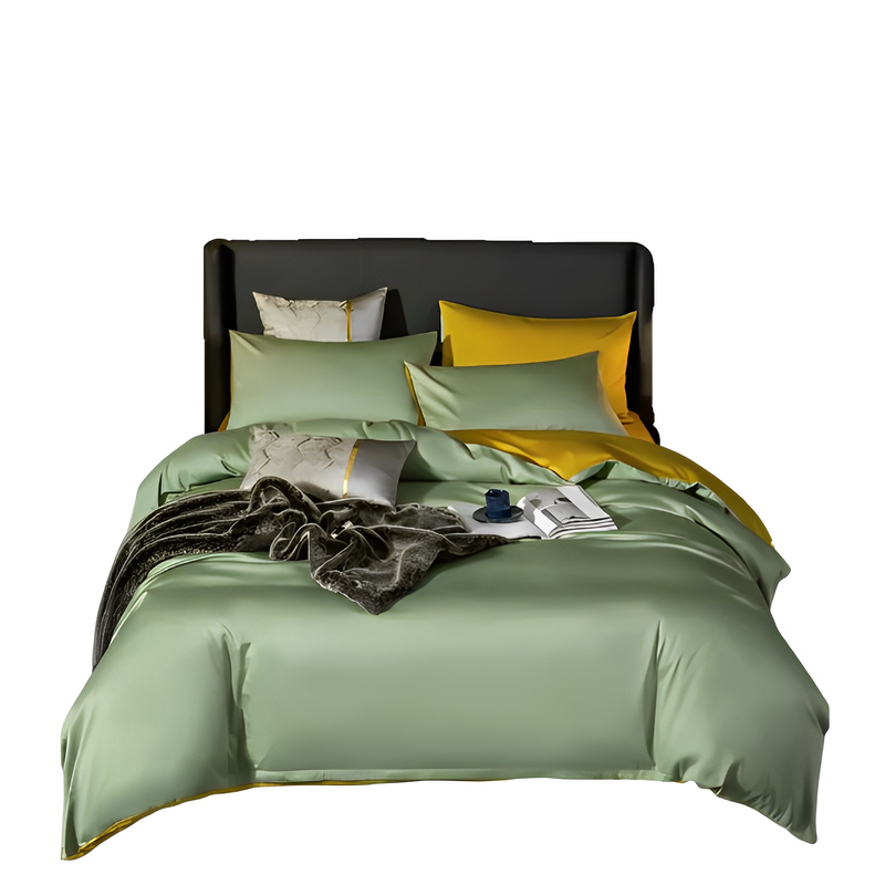 Anycozy Duvet Comforter Set King Green/ Yellow Egyptian Cotton Thick Blanket Bedspread 4 Pcs Bed Set