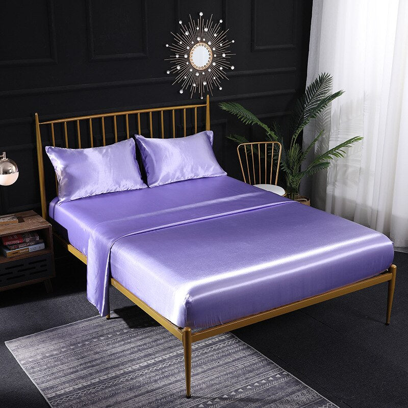 Anycozy Fitted Sheet 180x200cm Light Purple Luxury Silky Beddings Set with Pillow Cases