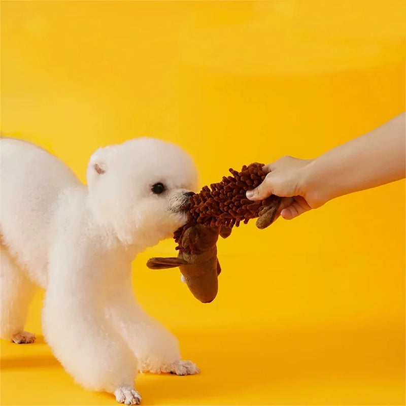 ANYWAGS Pet Toys Brown Plush Squeaky Dog Soft Play Gear