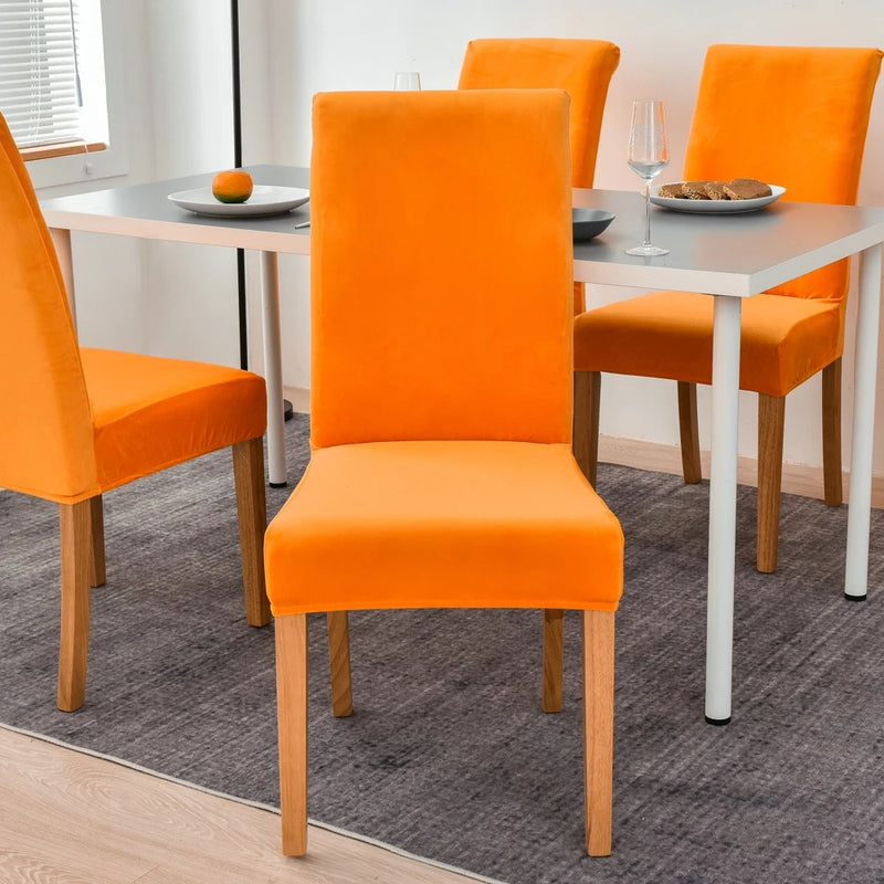 Anyseat Orange Velvet Stretch Chair Slipcover for Dining Use