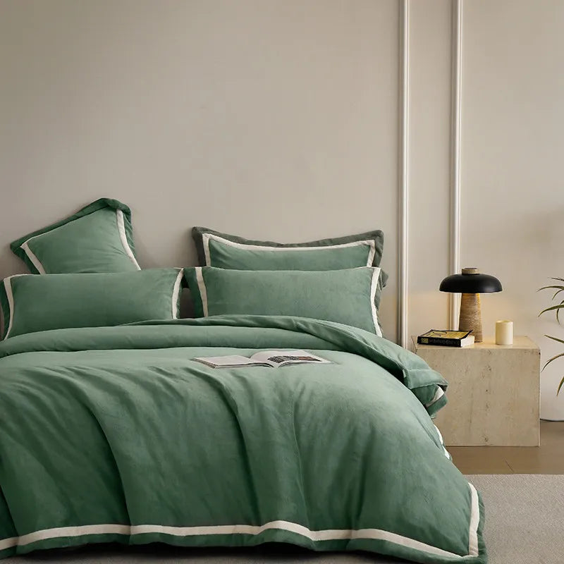 Anycozy Duvet Cover Set Plain Green Flat Bed Sheet Cozy Fluffy Luxury Velvet Bedding Collection