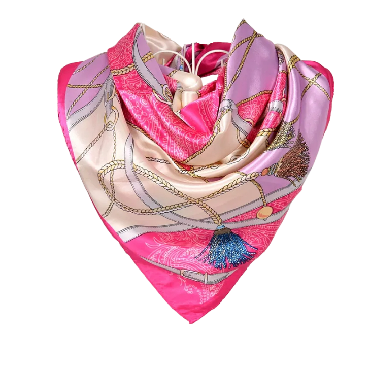 Anyyou Scarf for Women Girly Pink Printed Polyester Silk Big Square Silk 90*90cm Satin For Spring Summer Autumn Winter