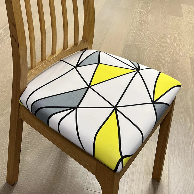 Anyseat White and Grey Triangular Design Chair Cover – Stretch Washable Removable Seat Cover for Dining & Kitchen