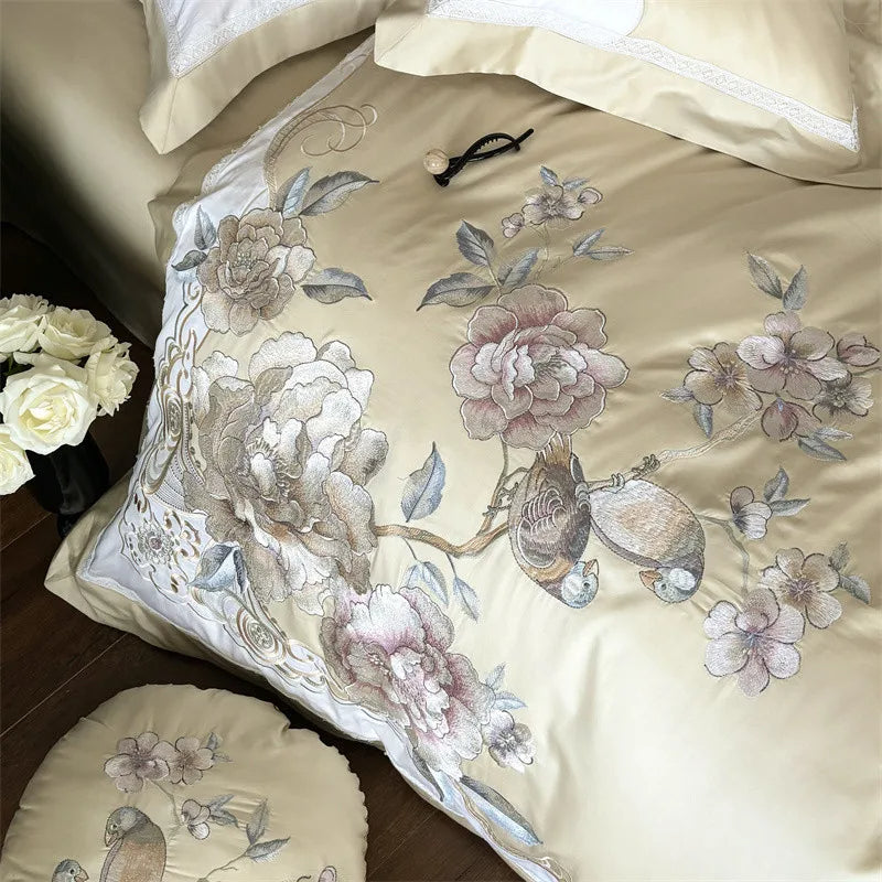 Anycozy Duvet Cover Set Yellow Fitted Bed Sheet Ultra Soft Egyptian Cotton Embroidery Comfortable Bedding