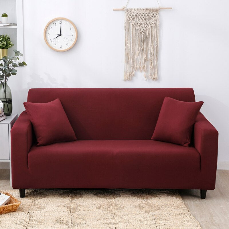 Anyseat 4 Seater Sofa Cover Plain Wine Red Style and Protection For Living Room Sofa Chair Elastic Stretchable Slipcover