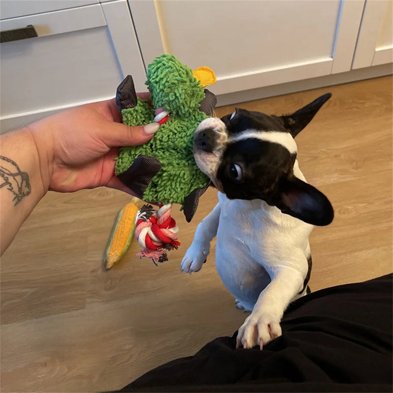 ANYWAGS Pet Toys Green Plush Squeaky Duck Soft Play Gear