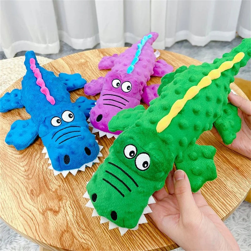 ANYWAGS Pet Toys Plush Crocodile Squeaky Teething Chews For Puppies
