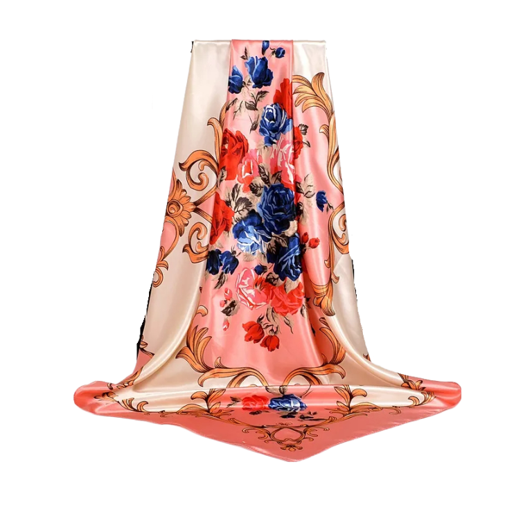 Anyyou Scarf for Women Roses Pink Gardon Printed Satin Silk Shawl Fashion Accessories Women Chain Flowers Pattern Autumn Winter Scarves