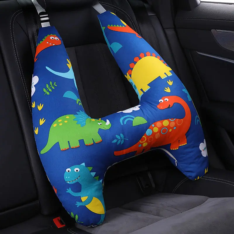 Anypillow Car Travel Pillow UShape Blue Dinosaur Pattern Children Travel Pillow Cushion for Car Seat, Safety Neck Pillow for Kids