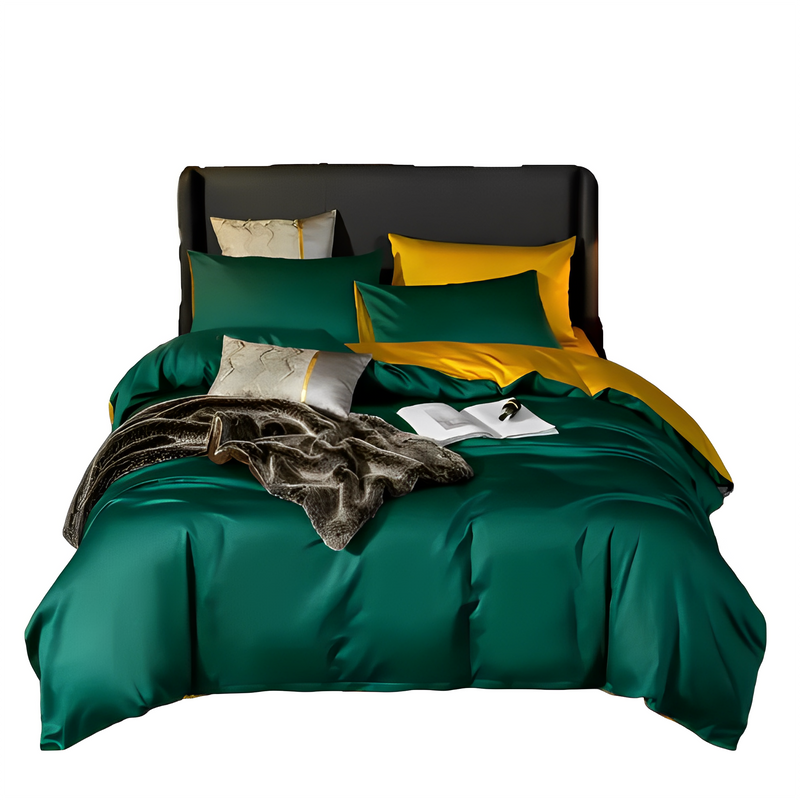 Anycozy Duvet Comforter Set Queen Deep Green/ Yellow Egyptian Cotton Thick Blanket Bedspread 6 Pcs Bed Set