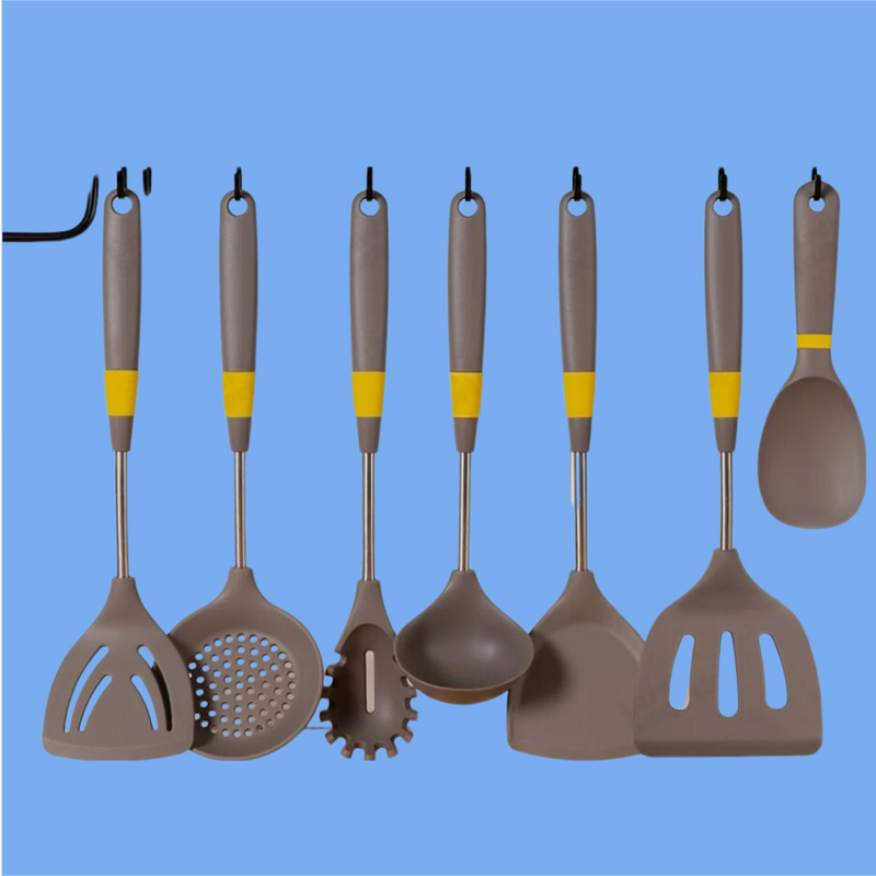 Anygleam Cooking Utensil 8 Set Khaki Heat Resistant Tools with 1 Rice Spatula and 1 Storage for Spatula Kit Kitchen Accessories Kitchenware for Nonstick Cookware