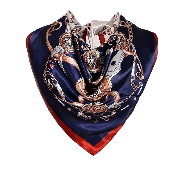 Anyyou Scarf for Women Red and Dark Blue Printed Polyester Silk Big Square Silk Scarf 90*90cm Satin For Spring Summer Autumn Winter