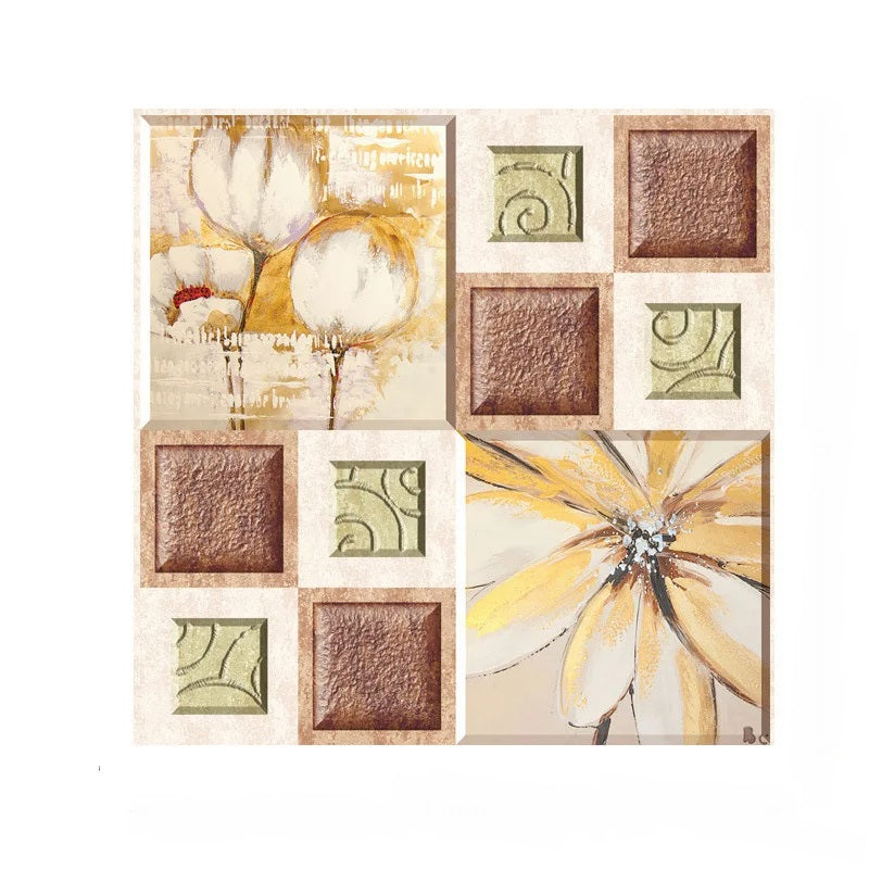 ANYHOUZ 10pcs Vinyl Wall Tile Floral Textured Pattern 3D Waterproof