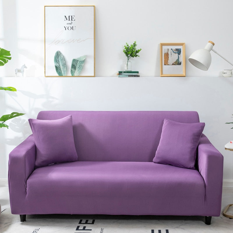 Anyhouz 4 Seater Sofa Cover Plain Purple Style and Protection For Living Room Sofa Chair Elastic Stretchable Slipcover