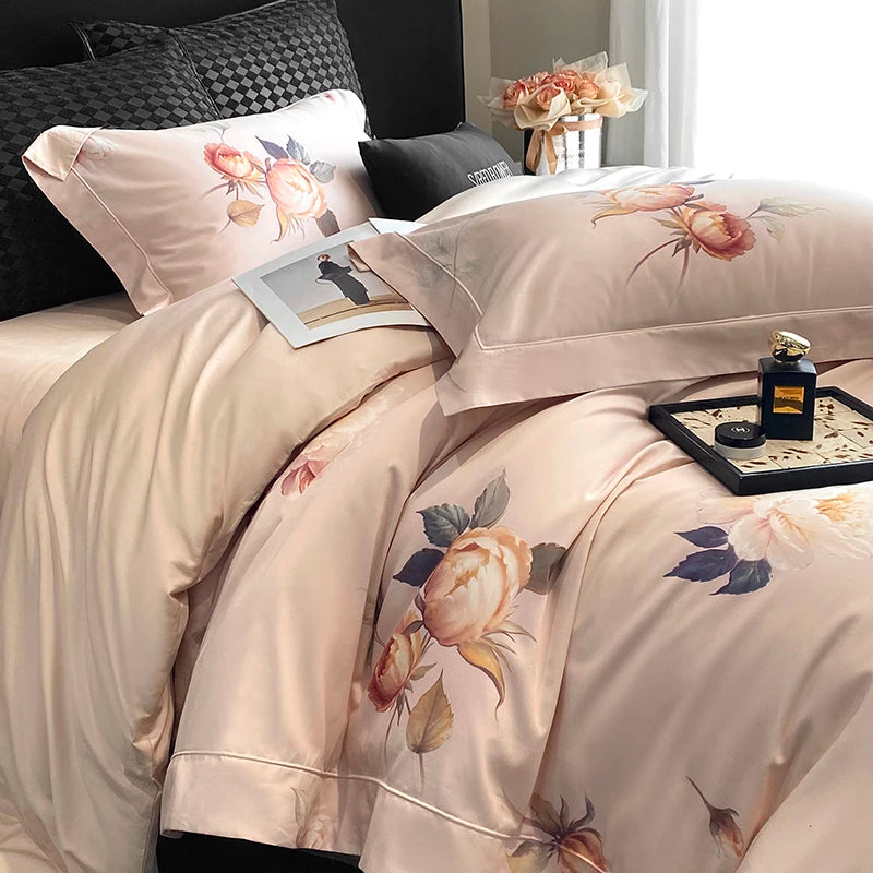 Anycozy Bedding Set Dusty Pink Duvet Cover Flat Bed Sheet with Zipper Closure and Pillowcases Bedroom Decor