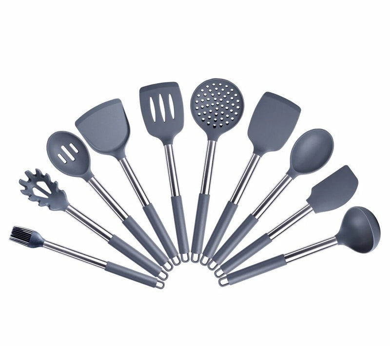 Anygleam Kitchen Utensils Non-stick Grey/ Silver 10 Set Cooking Tool Accessories Heat Resistant Kitchenware