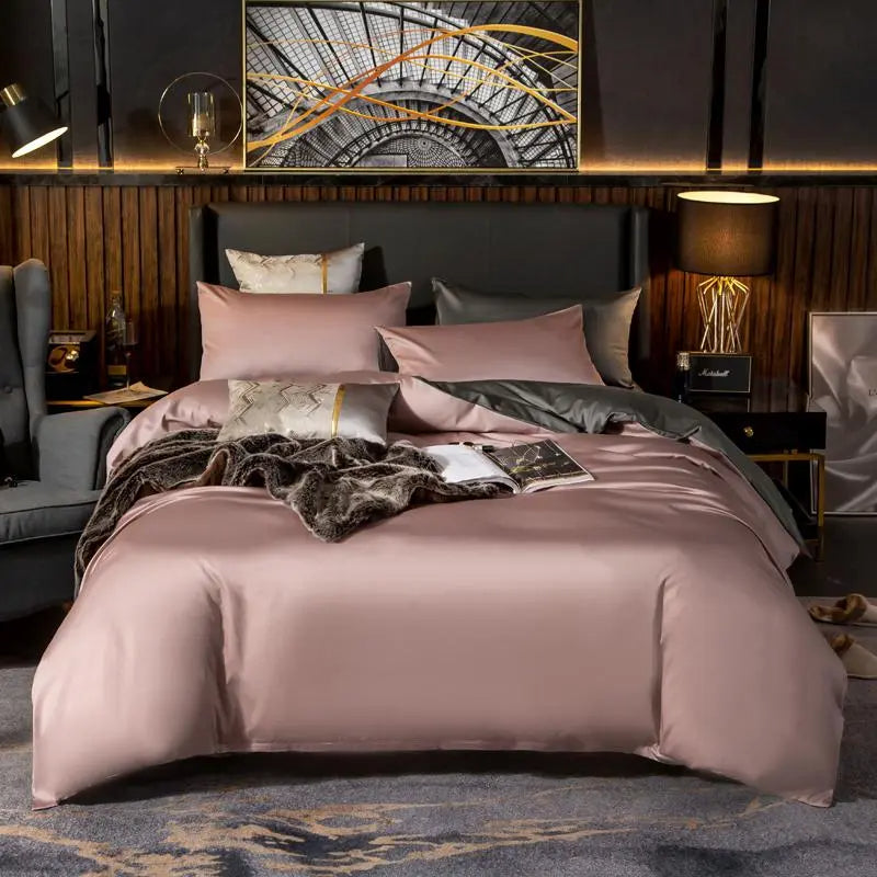 Anycozy Duvet Comforter Set Queen Pink/ Deep Grey Egyptian Cotton Thick Blanket Bedspread 4 Pcs Bed Set
