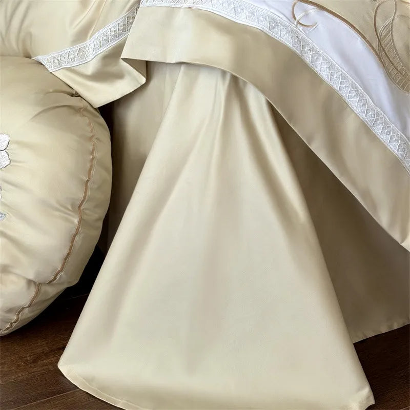 Anycozy Duvet Cover Set Yellow Fitted Bed Sheet Ultra Soft Egyptian Cotton Embroidery Comfortable Bedding