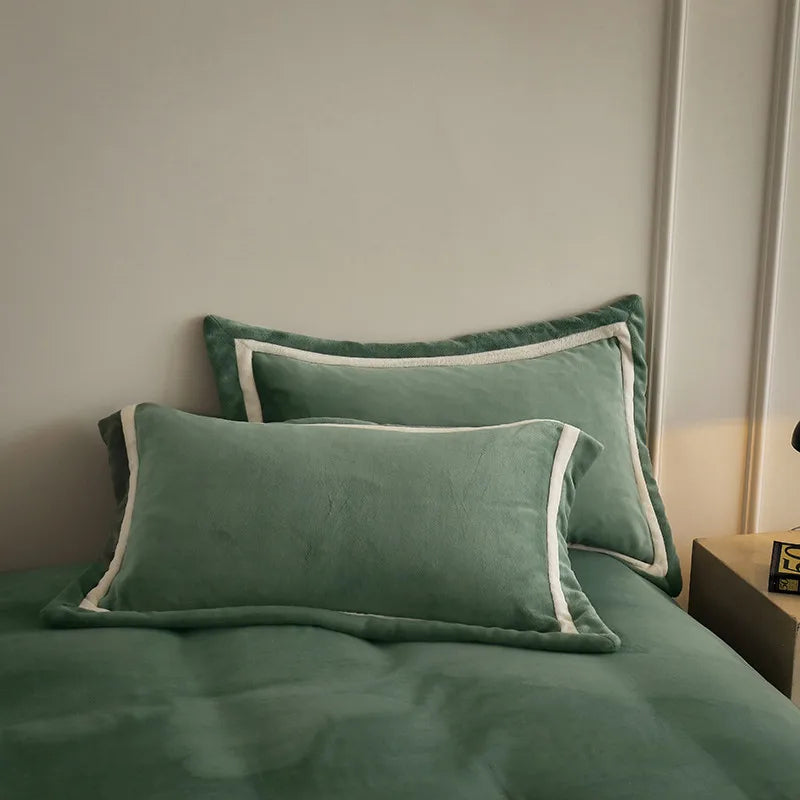 Anycozy Duvet Cover Set Plain Green Flat Bed Sheet Cozy Fluffy Luxury Velvet Bedding Collection