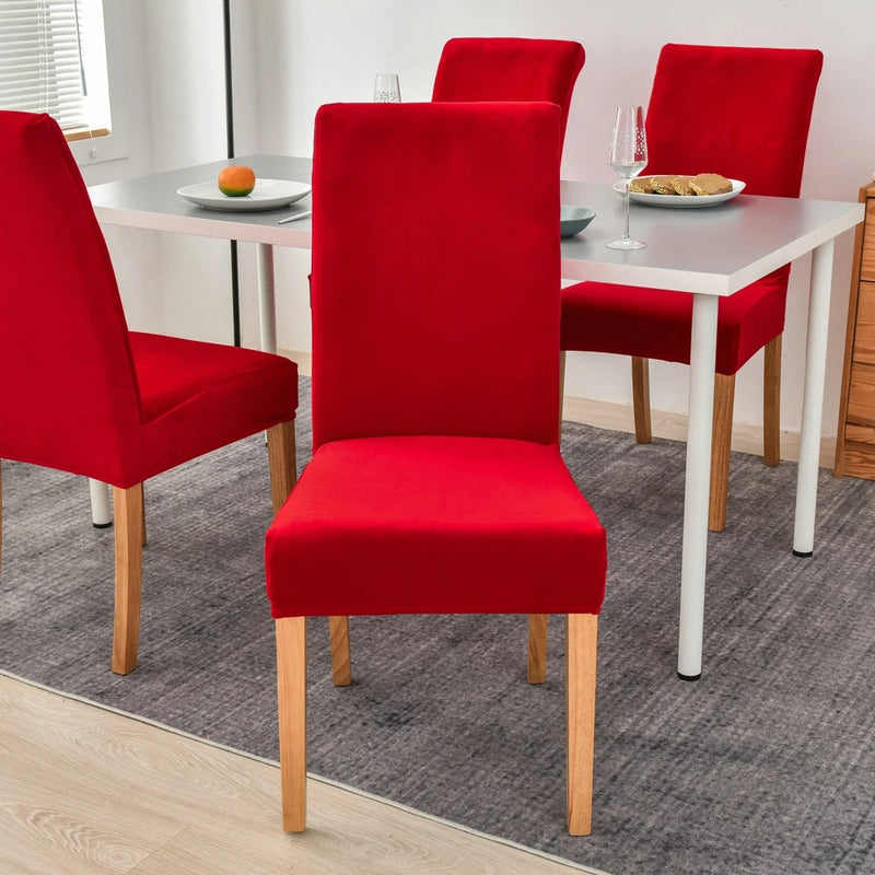 Anyseat Chair Cover Red Velvet Plush Stretch Slipcover for Dining Kitchen